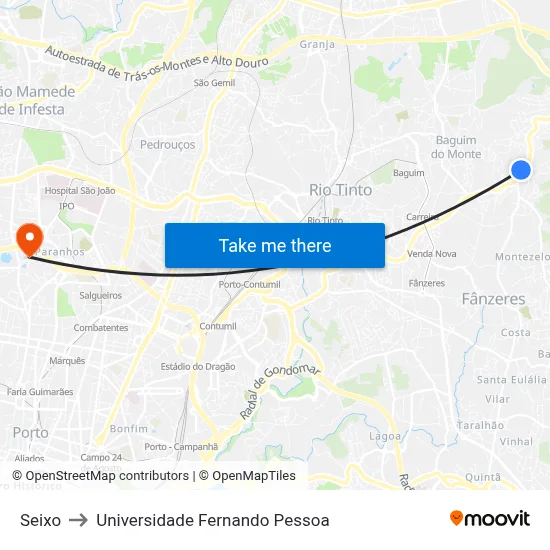 Seixo to Universidade Fernando Pessoa map