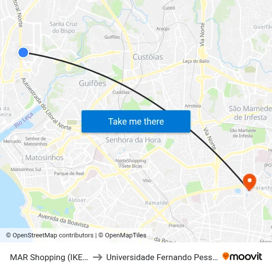 MAR Shopping (IKEA) to Universidade Fernando Pessoa map