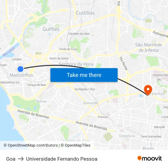 Goa to Universidade Fernando Pessoa map