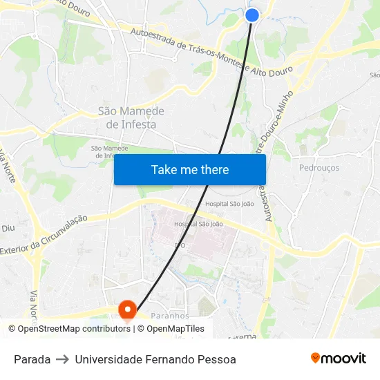 Parada to Universidade Fernando Pessoa map