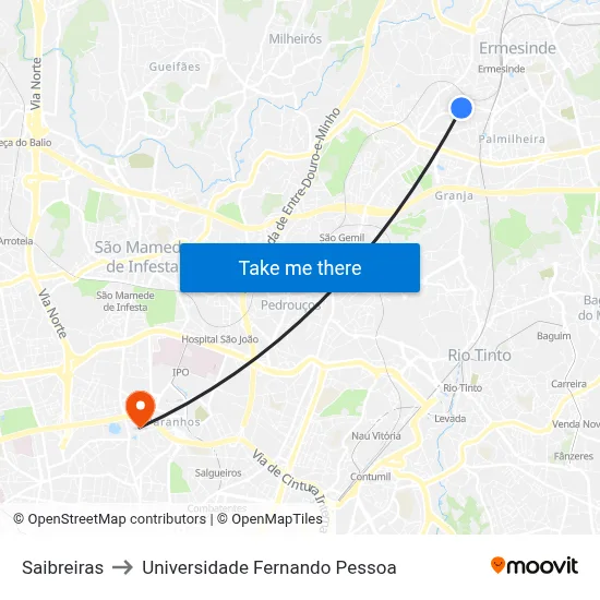 Saibreiras to Universidade Fernando Pessoa map