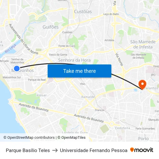 Parque Basílio Teles to Universidade Fernando Pessoa map