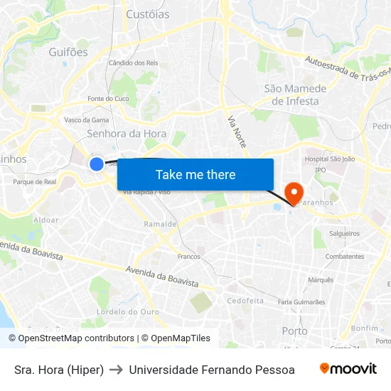 Sra. Hora (Hiper) to Universidade Fernando Pessoa map