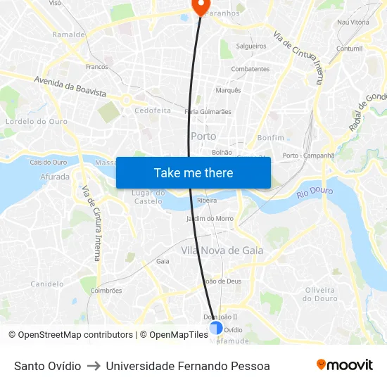 Santo Ovídio to Universidade Fernando Pessoa map