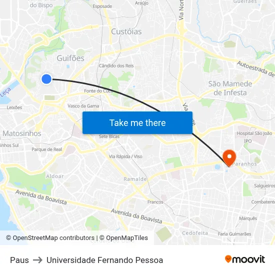 Paus to Universidade Fernando Pessoa map
