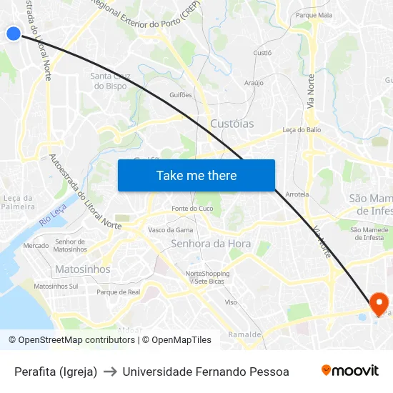 Perafita (Igreja) to Universidade Fernando Pessoa map