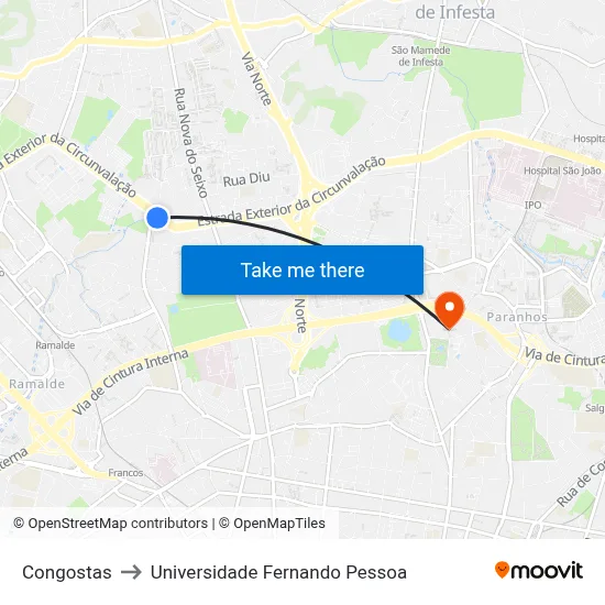 Congostas to Universidade Fernando Pessoa map