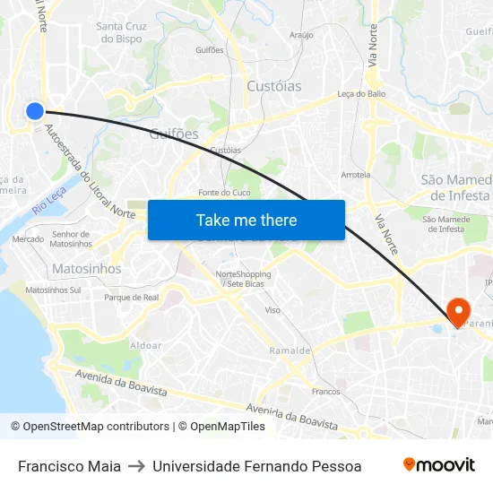 Francisco Maia to Universidade Fernando Pessoa map