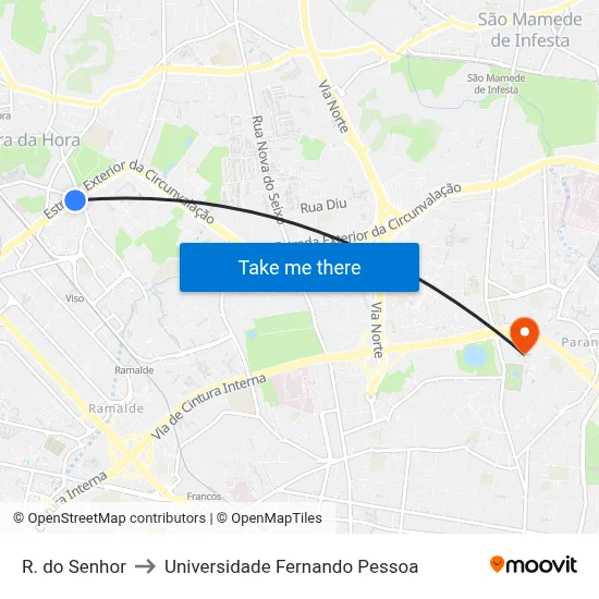 R. do Senhor to Universidade Fernando Pessoa map