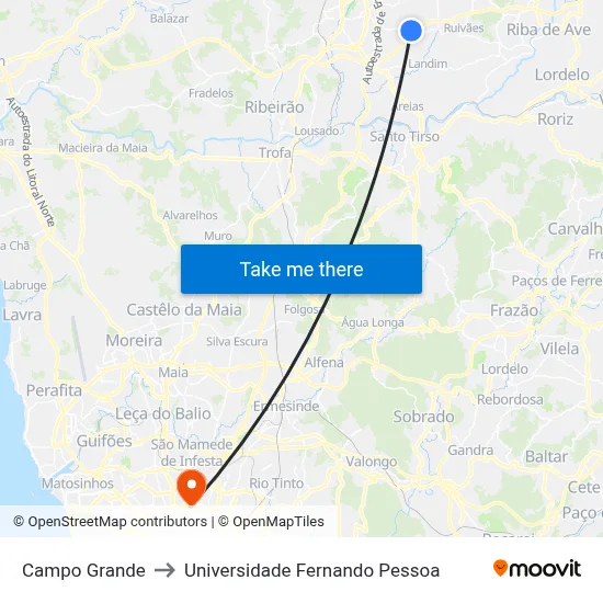 Campo Grande to Universidade Fernando Pessoa map