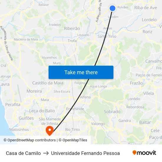 Casa de Camilo to Universidade Fernando Pessoa map
