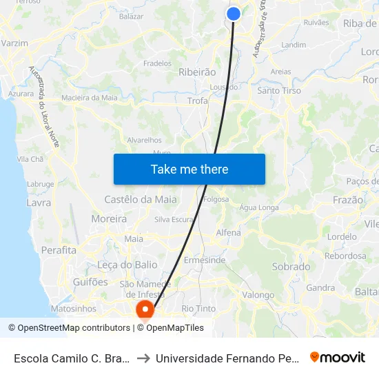 Escola Camilo C. Branco to Universidade Fernando Pessoa map