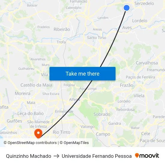 Quinzinho Machado to Universidade Fernando Pessoa map