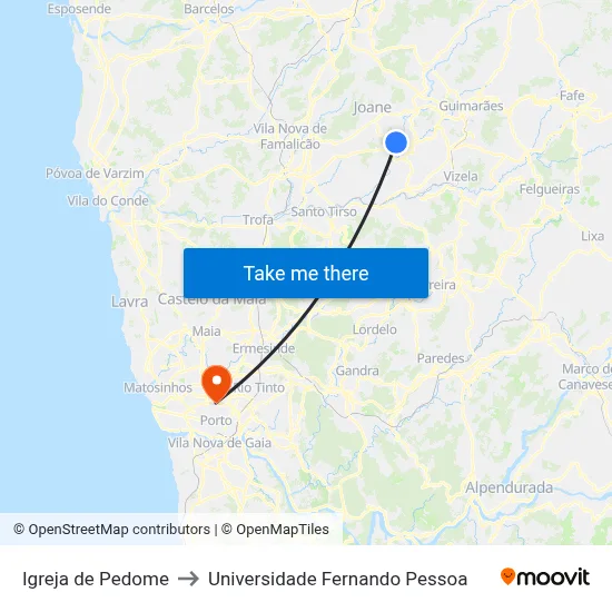 Igreja de Pedome to Universidade Fernando Pessoa map
