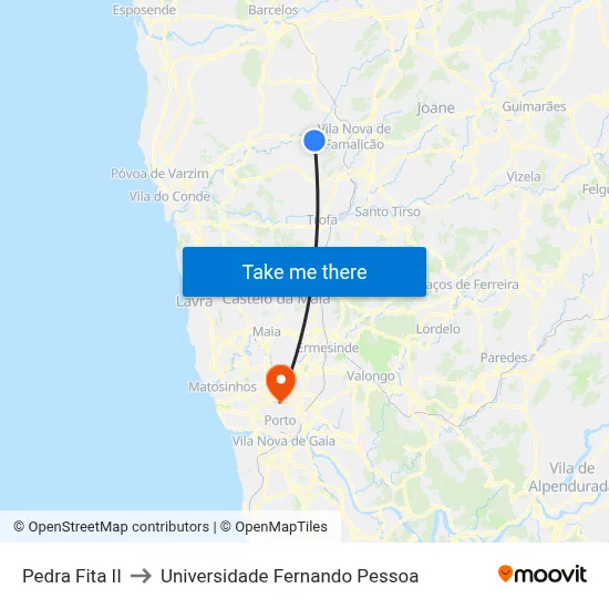 Pedra Fita II to Universidade Fernando Pessoa map