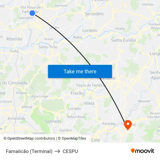 Famalicão (Terminal) to CESPU map