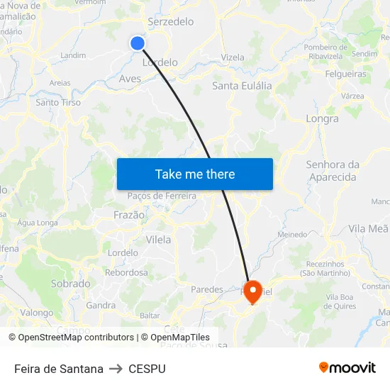 Feira de Santana to CESPU map