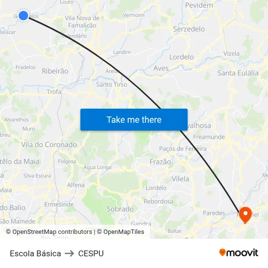 Escola Básica to CESPU map