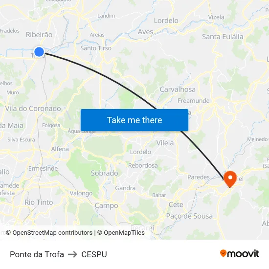 Ponte da Trofa to CESPU map