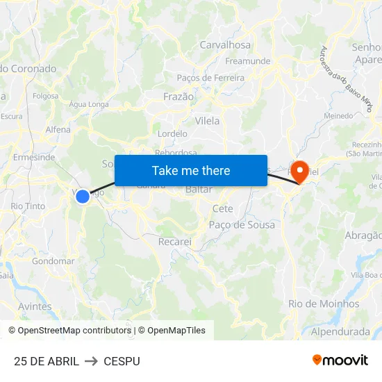25 DE ABRIL to CESPU map