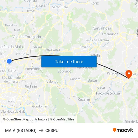 MAIA (ESTÁDIO) to CESPU map