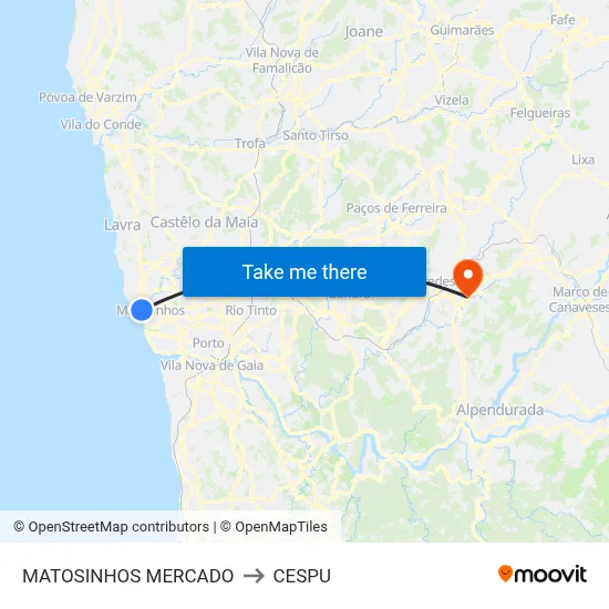 MATOSINHOS MERCADO to CESPU map
