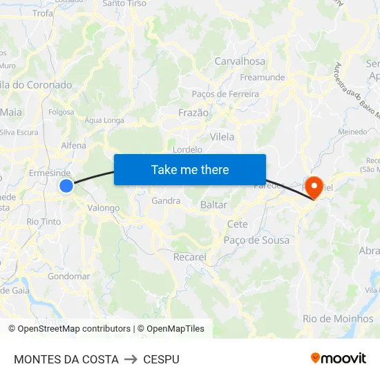 MONTES DA COSTA to CESPU map