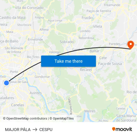 MAJOR PÁLA to CESPU map