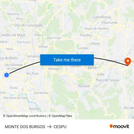 MONTE DOS BURGOS to CESPU map