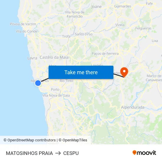 MATOSINHOS PRAIA to CESPU map