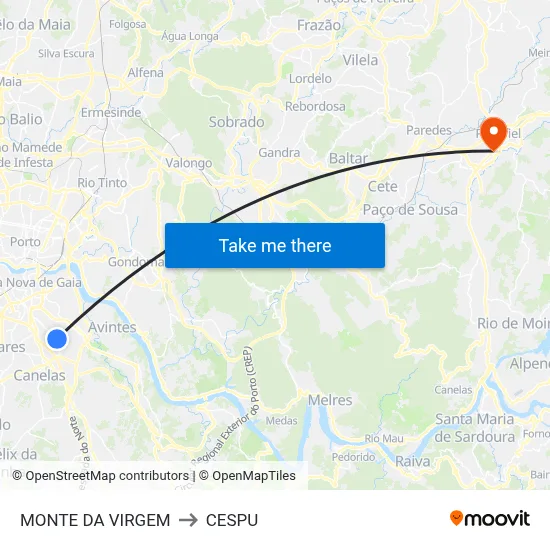 MONTE DA VIRGEM to CESPU map
