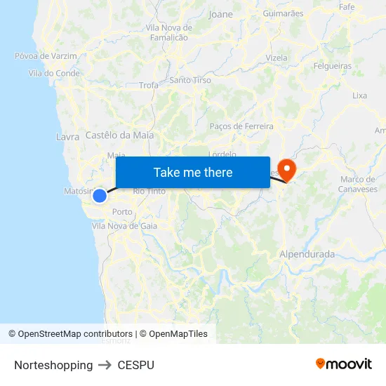 Norteshopping to CESPU map