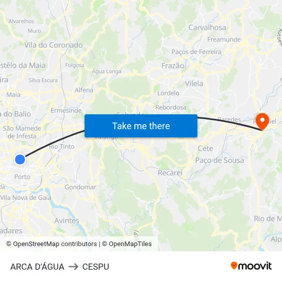 ARCA D'ÁGUA to CESPU map