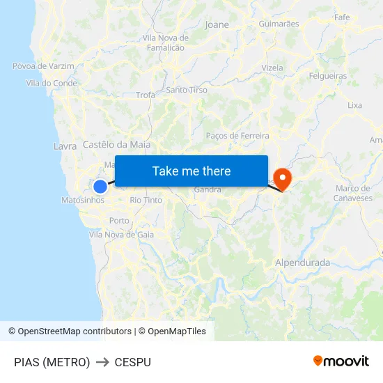 PIAS (METRO) to CESPU map