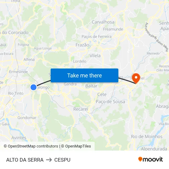 ALTO DA SERRA to CESPU map