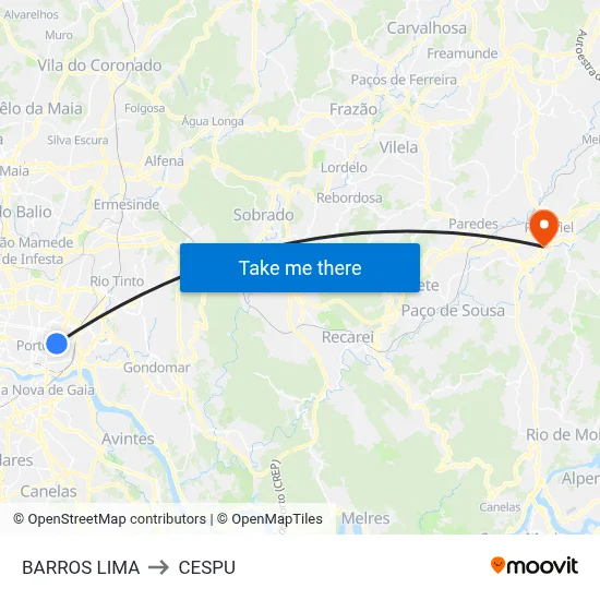 BARROS LIMA to CESPU map
