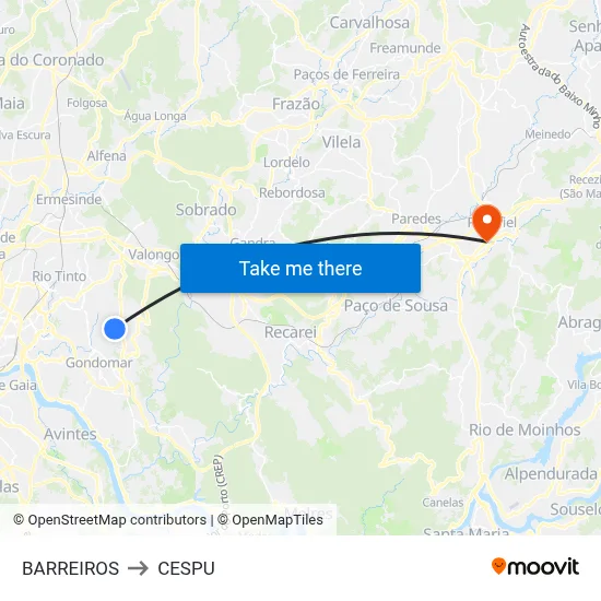 BARREIROS to CESPU map