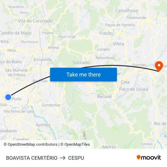 BOAVISTA CEMITÉRIO to CESPU map