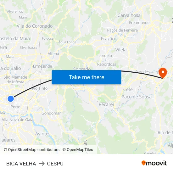 BICA VELHA to CESPU map