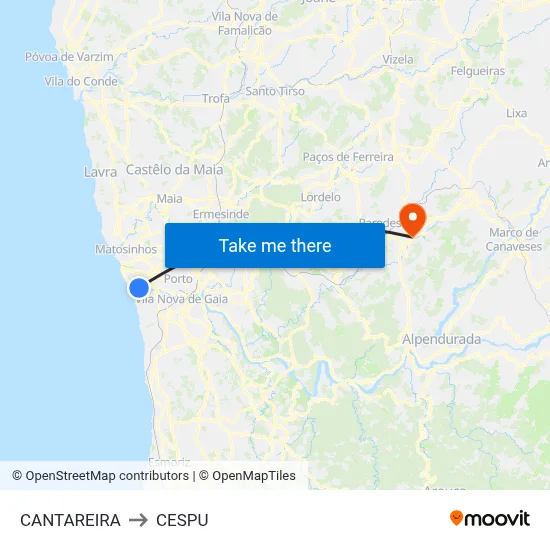 CANTAREIRA to CESPU map