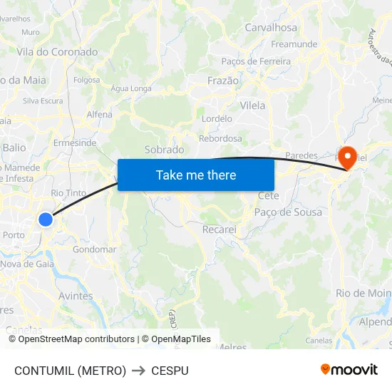 CONTUMIL (METRO) to CESPU map