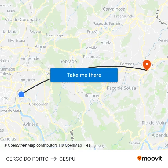 CERCO DO PORTO to CESPU map