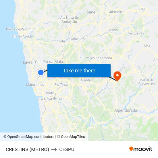 CRESTINS (METRO) to CESPU map