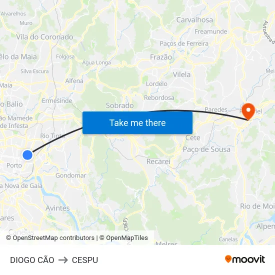 DIOGO CÃO to CESPU map