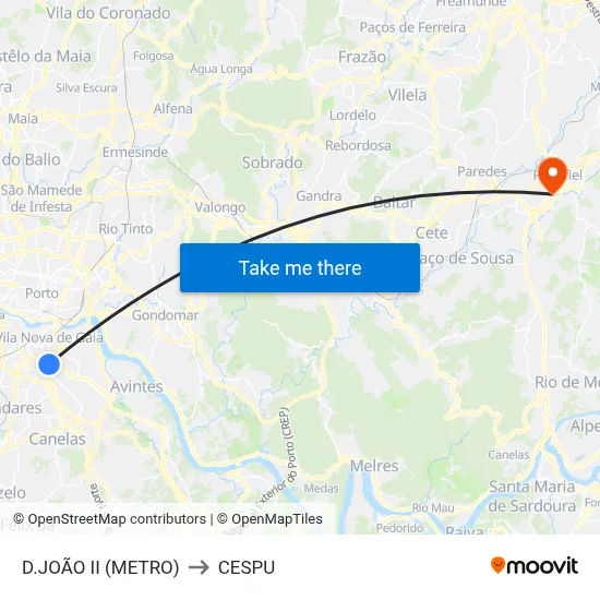 D.JOÃO II (METRO) to CESPU map