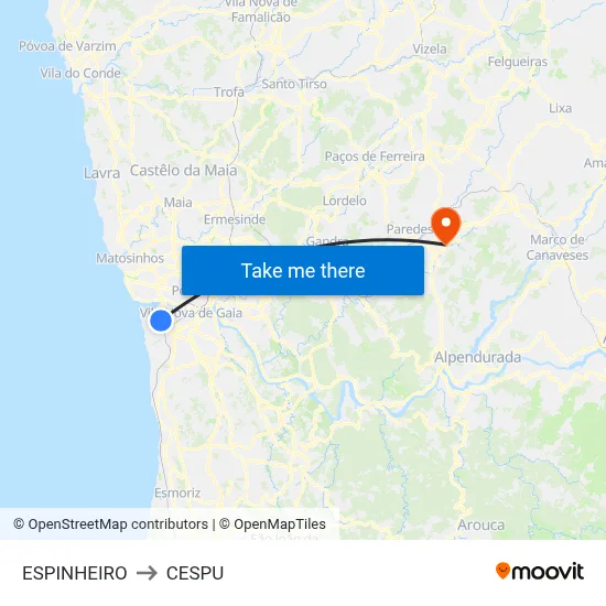 ESPINHEIRO to CESPU map