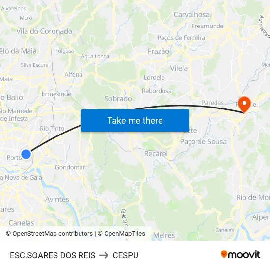 ESC.SOARES DOS REIS to CESPU map