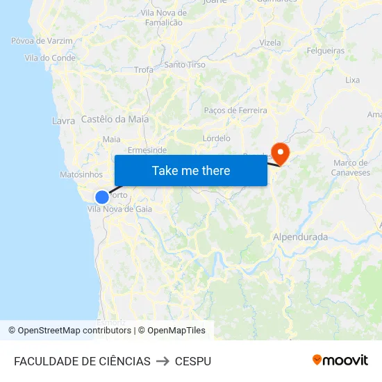 FACULDADE DE CIÊNCIAS to CESPU map