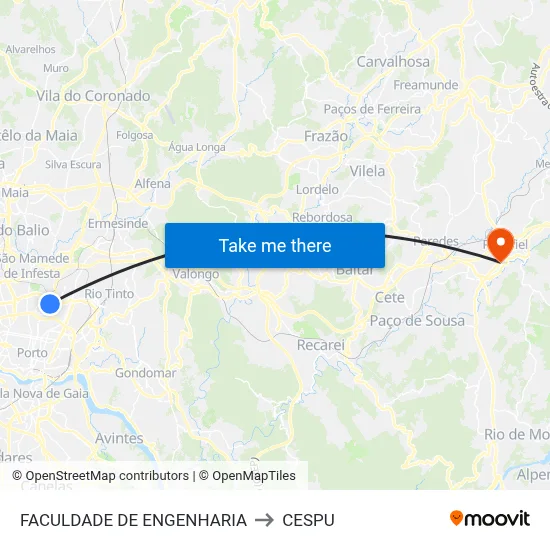 FACULDADE DE ENGENHARIA to CESPU map