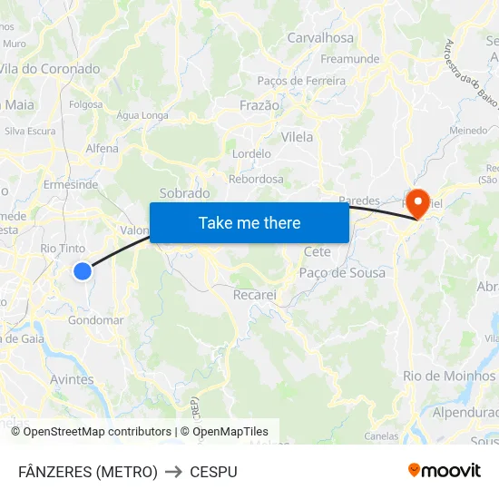 FÂNZERES (METRO) to CESPU map